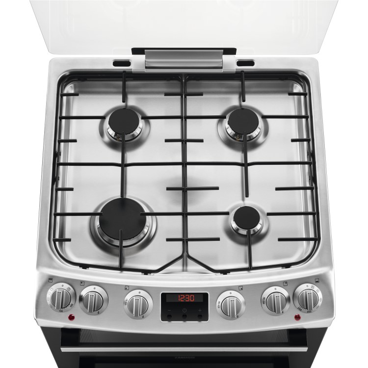 Zanussi 60cm Double Oven Dual Fuel Cooker with Lid - Stainless Steel