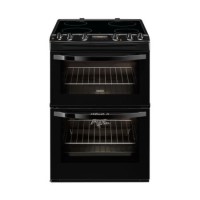 GRADE A1 - Zanussi ZCV68300BA Black 60cm Double Oven Electric Cooker With Ceramic Hob