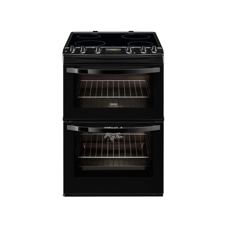 GRADE A1 - Zanussi ZCV68300BA Black 60cm Double Oven Electric Cooker With Ceramic Hob