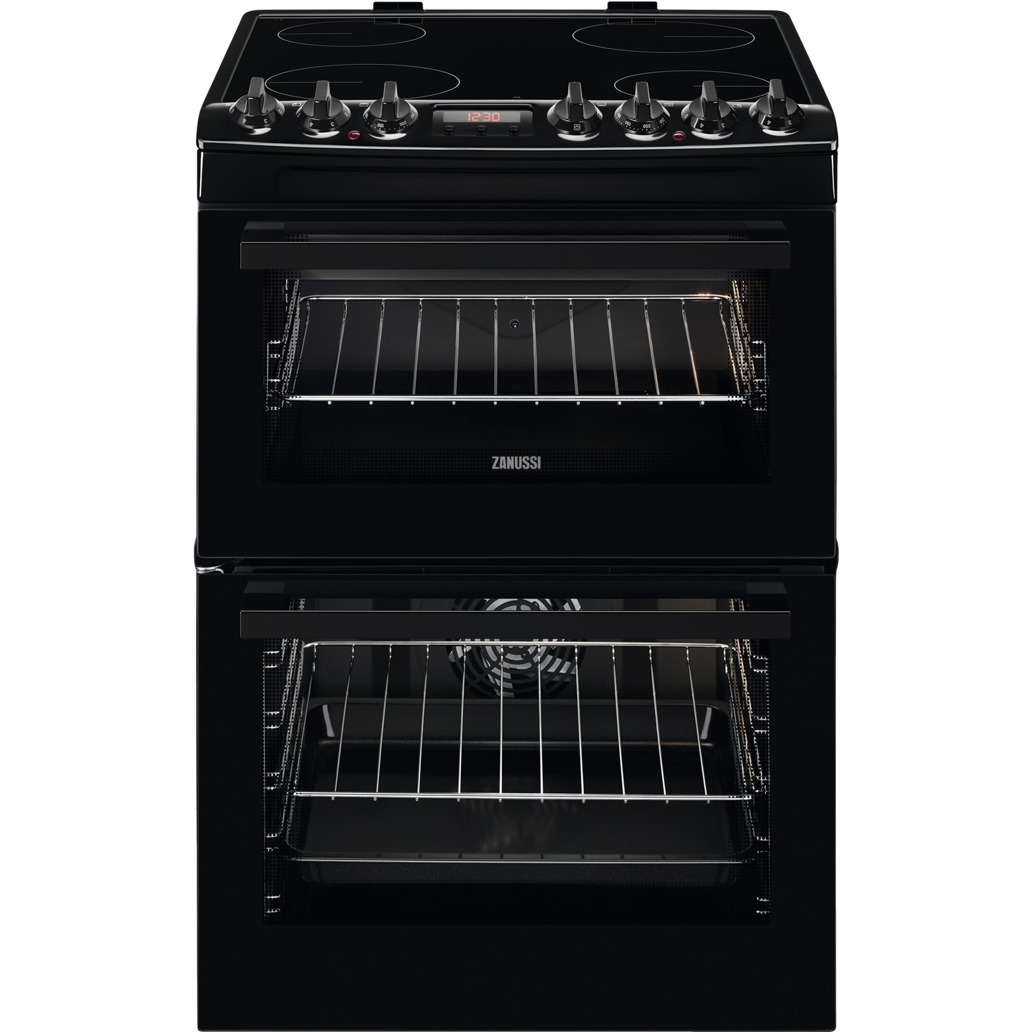 Zanussi Zcv69350ba 60cm Double Oven Electric Cooker With Ceramic Hob Black Appliances Direct