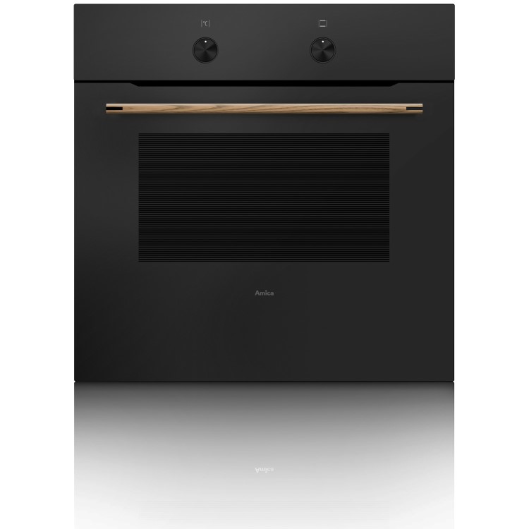 Amica ZENBLACK 66L Multifunction Electric Single Oven With LED Programmer And Wooden Handle - Black