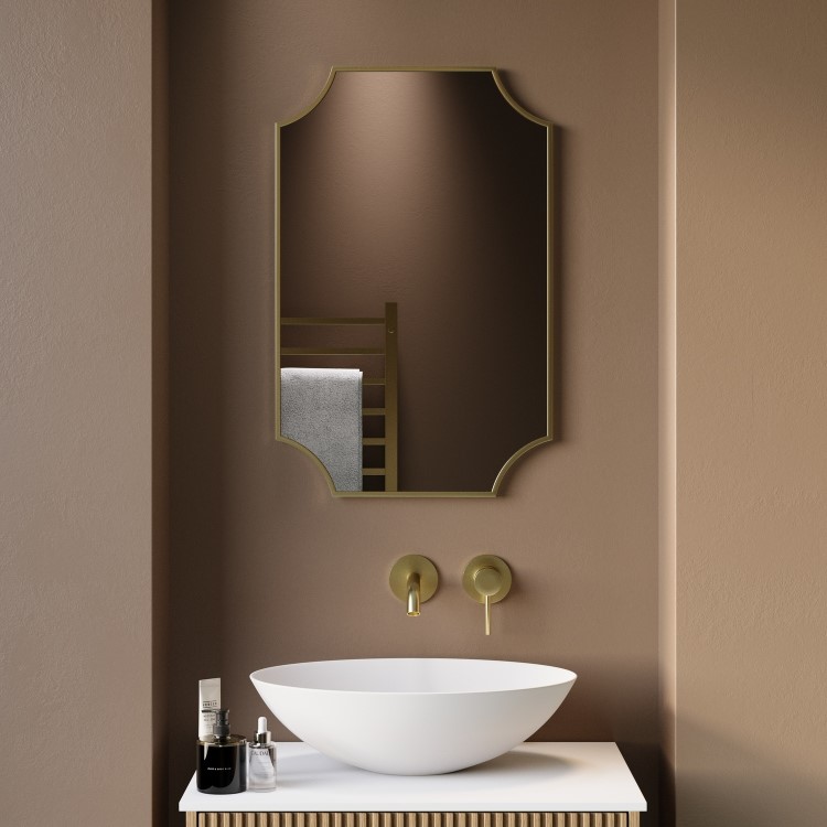 Traditional Brass Backlit Heated Bathroom Mirror with Lights 500 x 750mm - Zeus