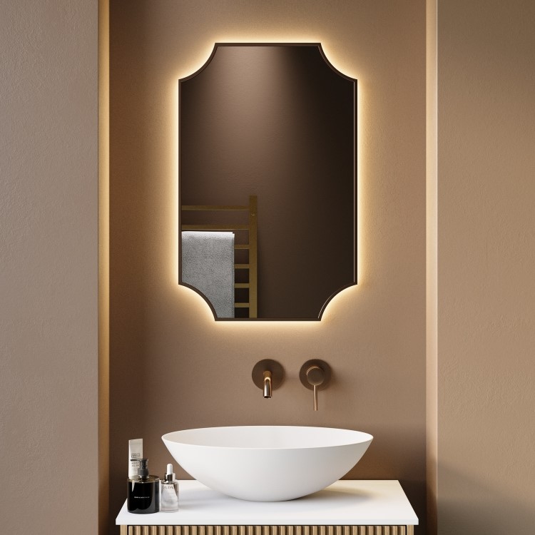 Traditional Bronze Backlit Heated Bathroom Mirror with Lights 500 x 750mm - Zeus