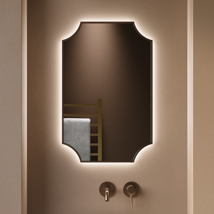 Traditional Bronze Backlit Heated Bathroom Mirror with Lights 500 x 750mm - Zeus