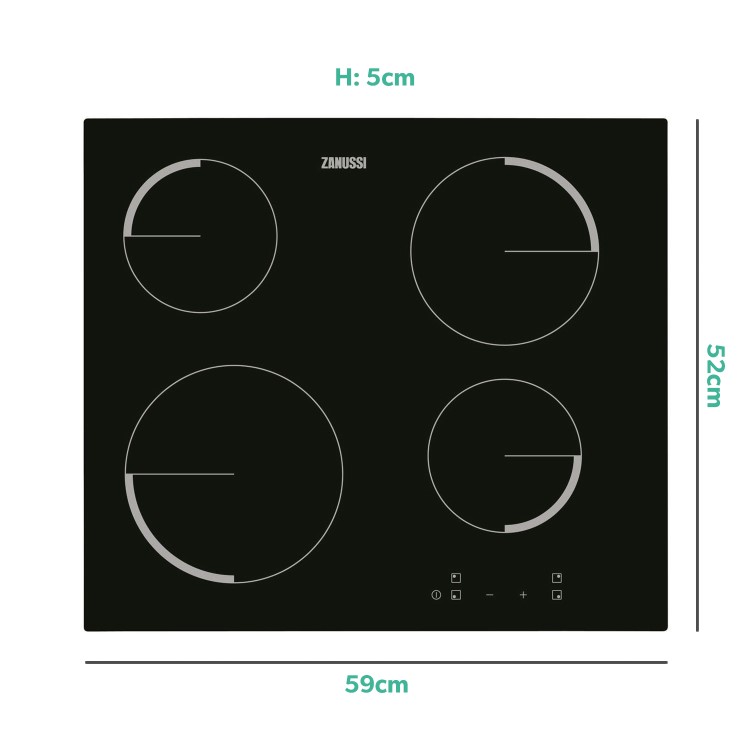 Zanussi ZEV6240FBA 59cm Touch Control Four Zone Ceramic Hob - Black