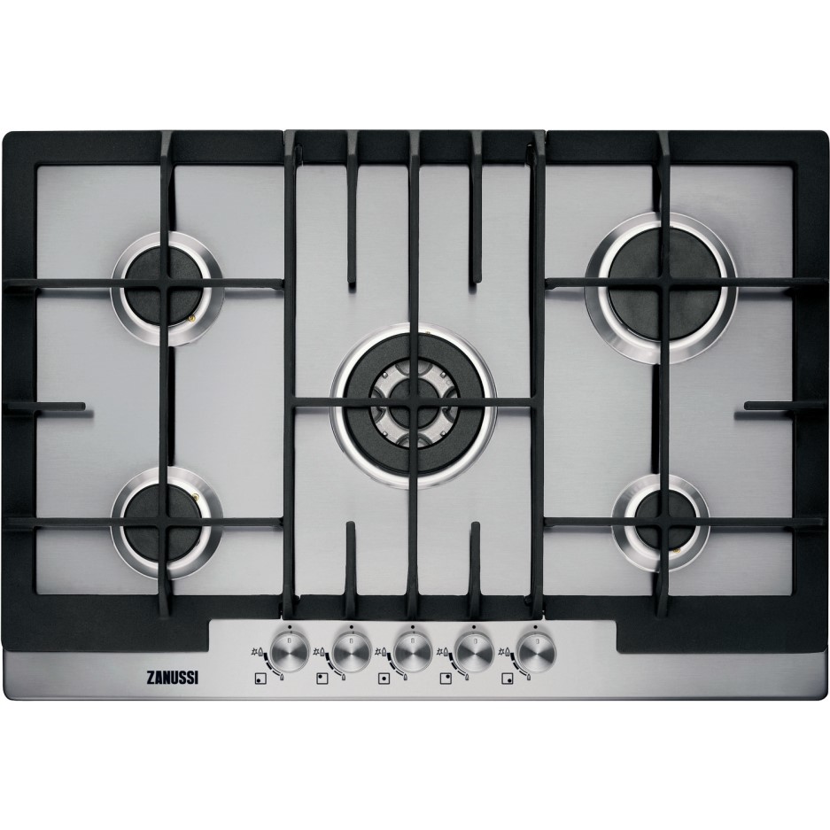 Zanussi ZGG76524XS 75cm Wide 5 Burner Gas Hob Stainless Steel Appliances Direct