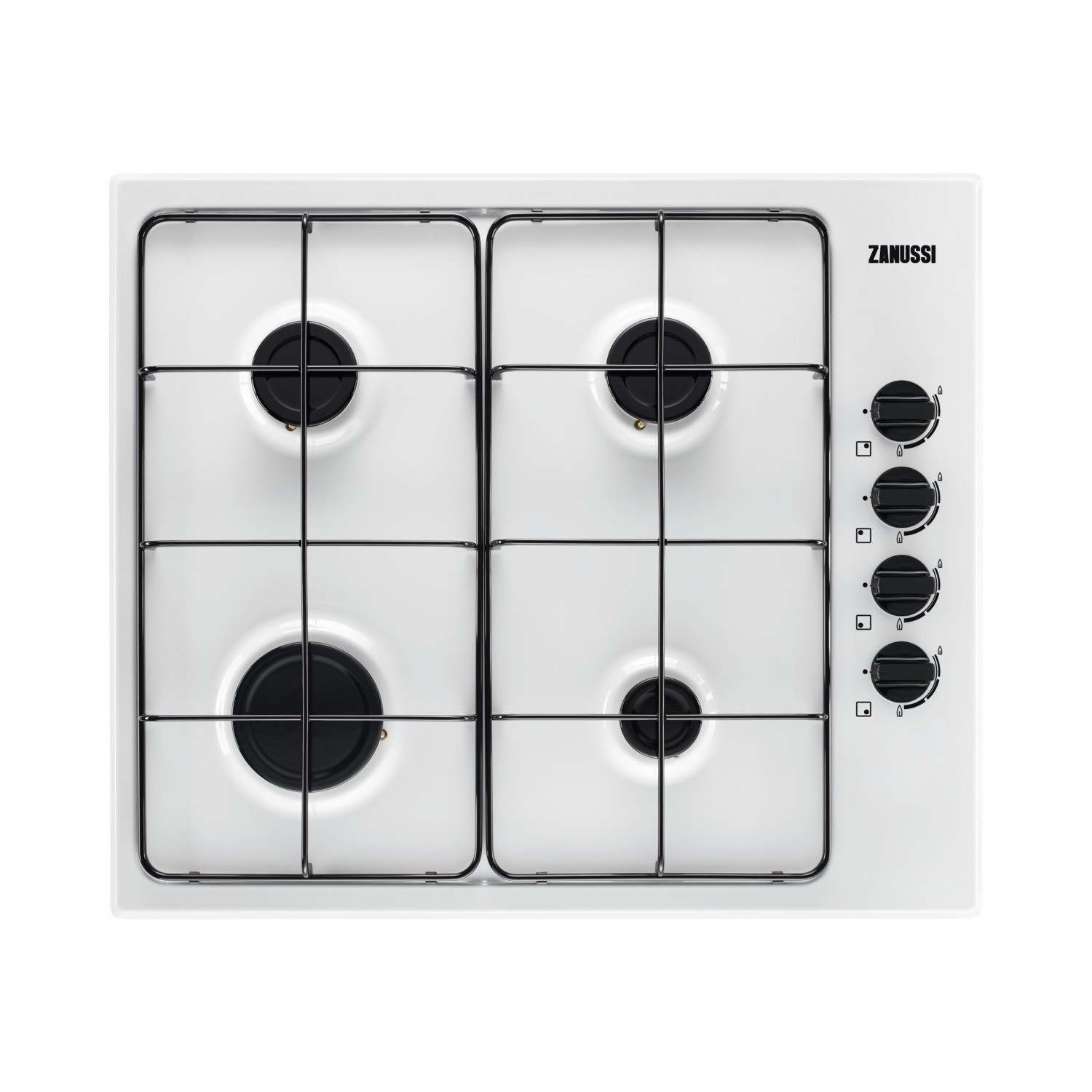 Zanussi ZGH62414WA 60cm Side Control Four Burner Gas Hob With Cast Iron