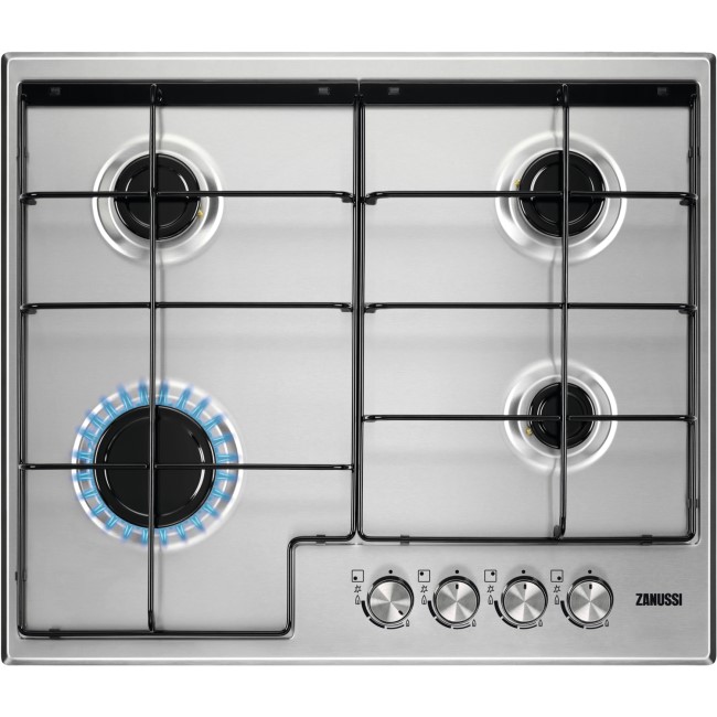 GRADE A1 - Zanussi ZGH65411XB 60cm Four Burner Gas Hob With Enamel Pan Stands - Stainless Steel