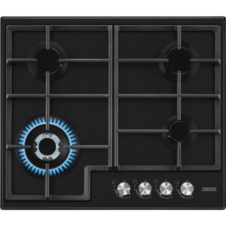 Zanussi ZGH66424BB 60cm Four Burner Gas Hob With Cast Iron Pan Stands - Black