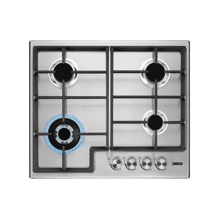 Zanussi ZGH66424XX 60cm Four Burner Gas Hob With Cast Iron Pan Stands - Stainless Steel