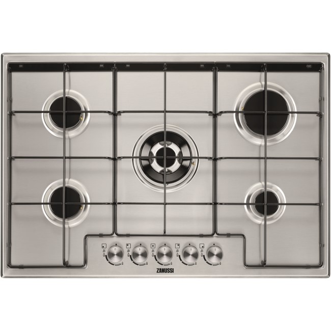 Zanussi ZGH75524XX 75cm Five Burner Gas Hob With Enamel Pan Stands - Stainless Steel