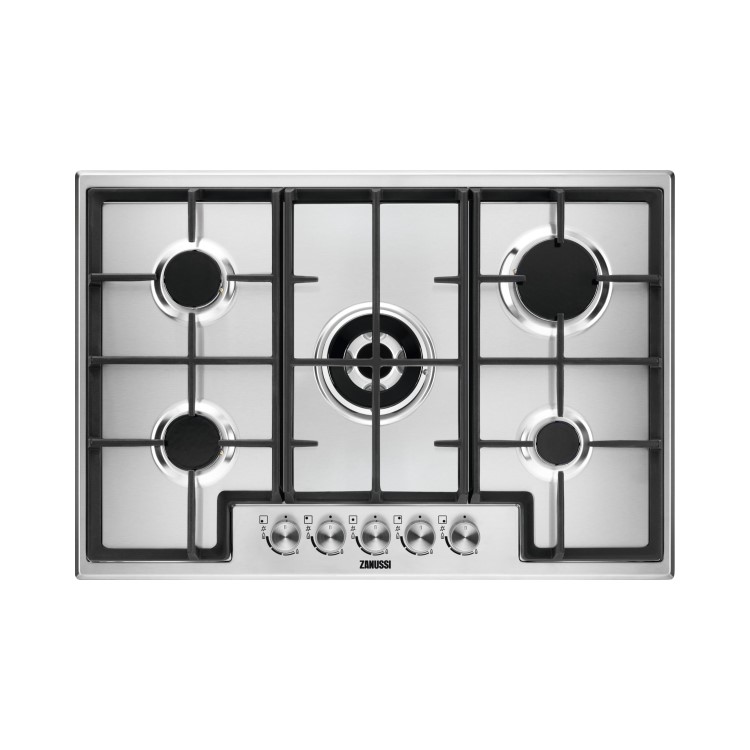 Zanussi ZGH76524XX 75cm Five Burner Gas Hob With Cast Iron Pan Stands - Stainless Steel