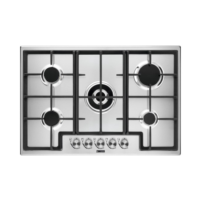 GRADE A1 - Zanussi ZGH76524XX 75cm Five Burner Gas Hob With Cast Iron Pan Stands - Stainless Steel