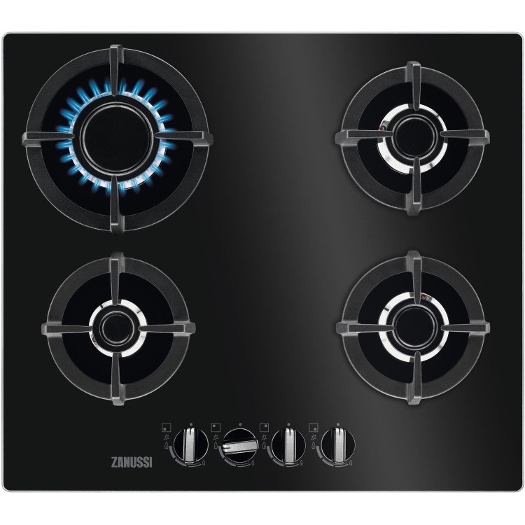 Zanussi ZGO68410BA 58cm Wide Four Burner Gas Hob - Black