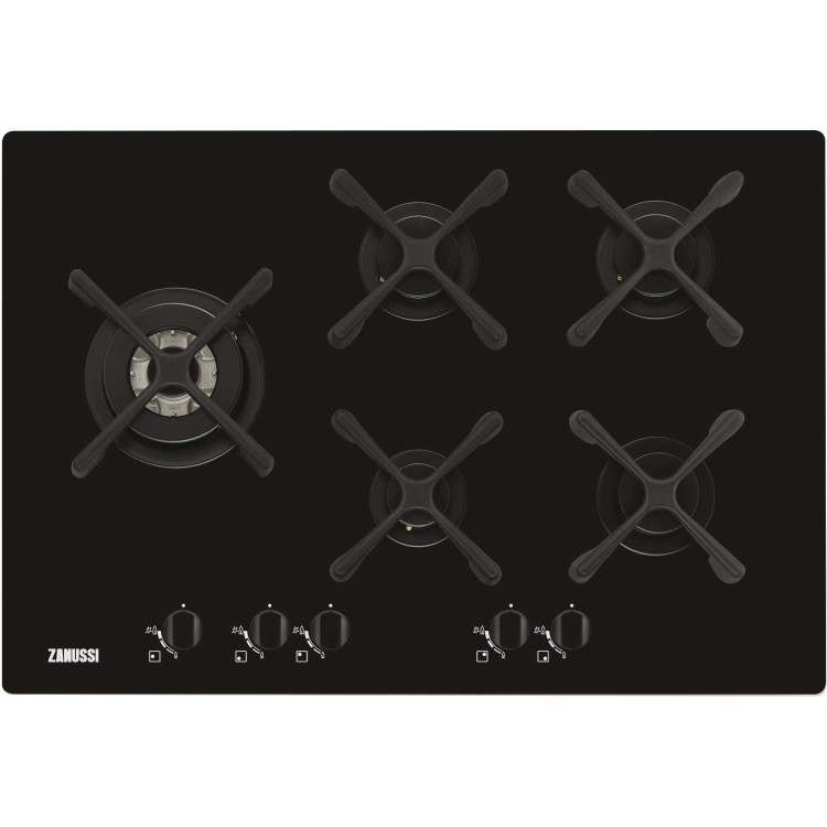 Zanussi ZGO76534BA 74cm Wide Five Burner Gas-on-glass Hob - Black