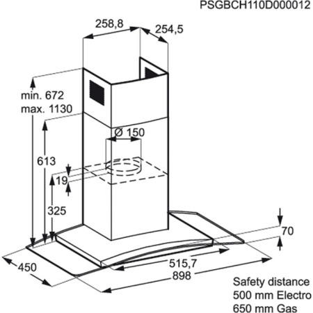 Zanussi ZHC9234X Curved Glass Canopy 90cm Chimney Cooker Hood Stainless Steel