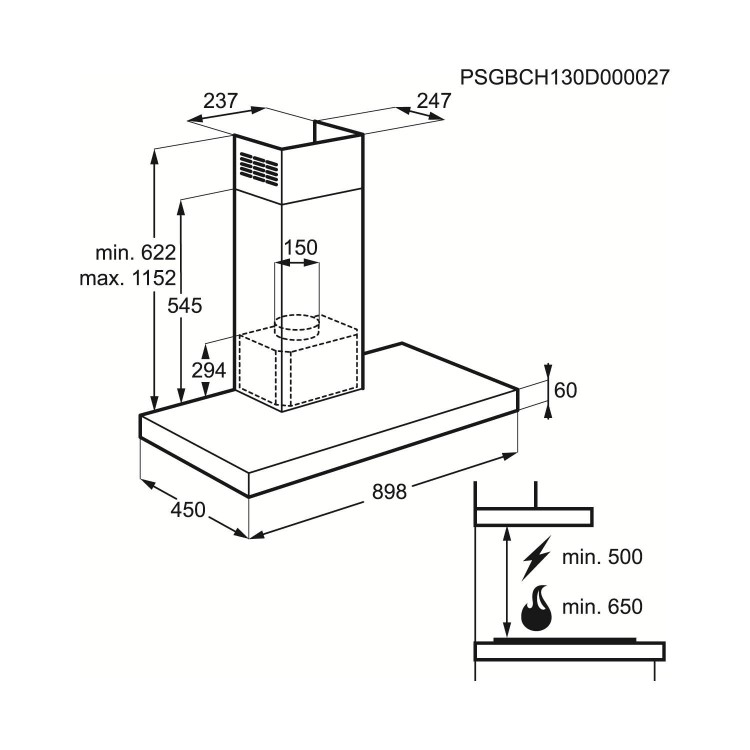 Zanussi ZHC92661XA 90cm Chimney Cooker Hood Stainless Steel