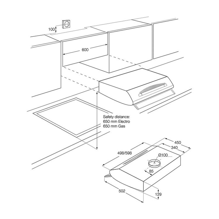 Refurbished Zanussi ZHT611N 60cm Visor Cooker Hood Black