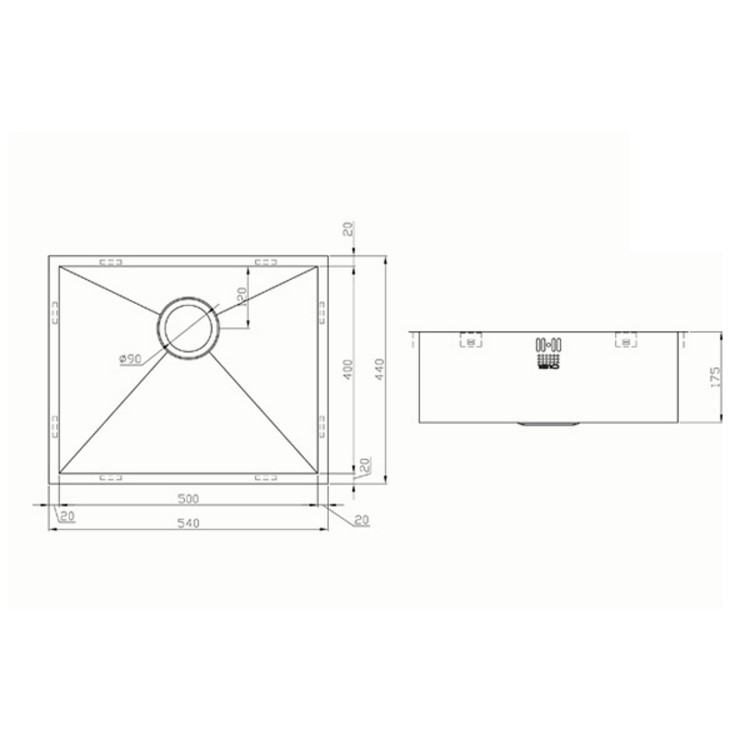 1810 Sink Company ZENUNO 500U 1 Bowl Stainless Steel Chrome Undermount Kitchen Sink