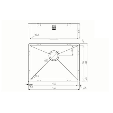 1810 Sink Company ZENUNO15 550U 1 Bowl Stainless Steel Chrome Undermount Kitchen Sink