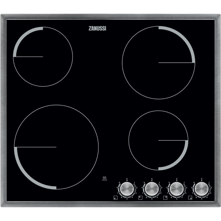 GRADE A1 - Zanussi ZV694MK 60cm Four Zone Ceramic Hob Black With Stainless Steel Frame