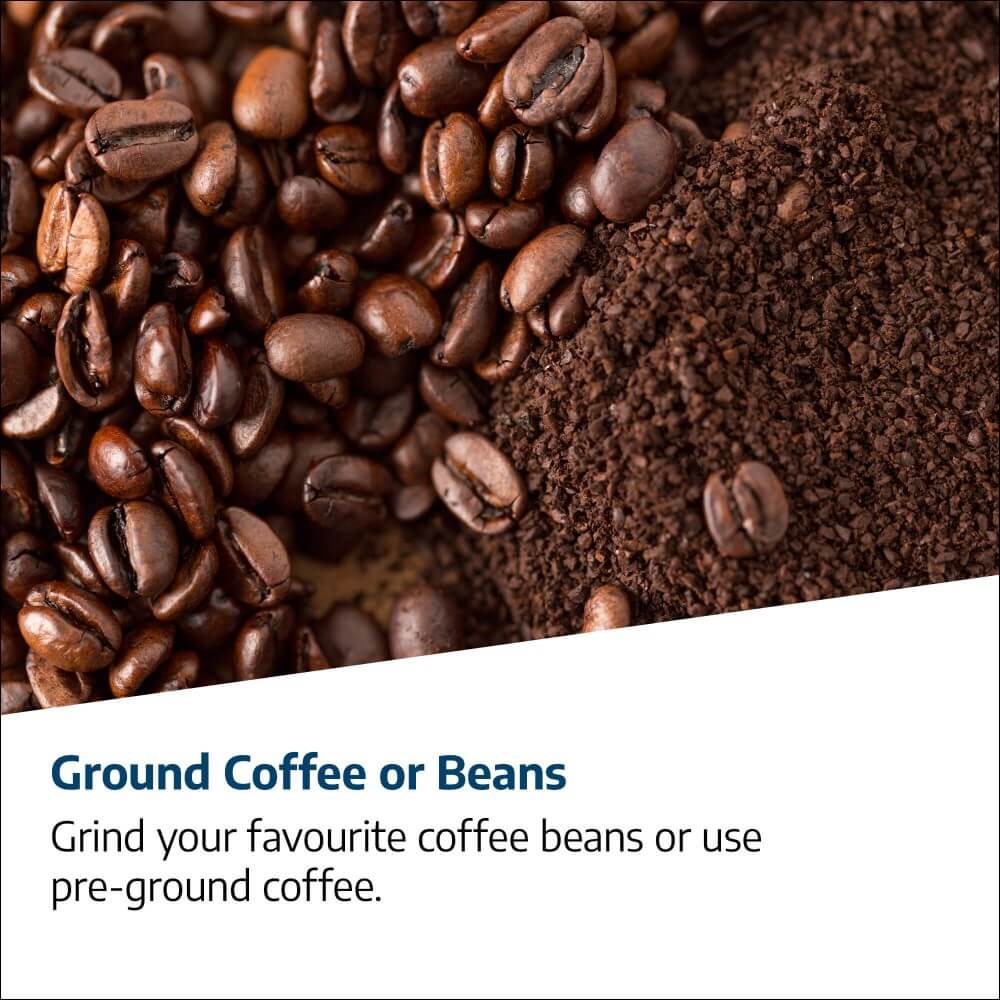 ground coffee or beans.