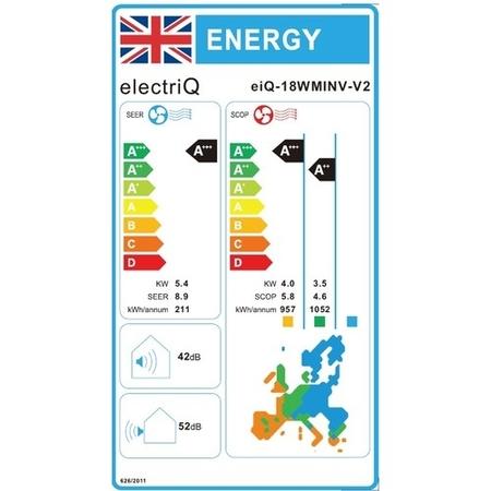 electriQ Easy-Fit 18000 BTU A+++ WiFi Smart Wall Mounted Air Conditioner with Heat Pump - 4m Pipe Kit Included