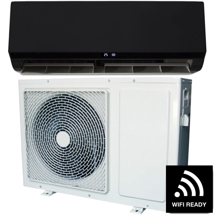 9000 BTU Black Smart Wall Mounted Split Air Conditioner with Heat Pump  Pipe kit and 5 Years warranty 