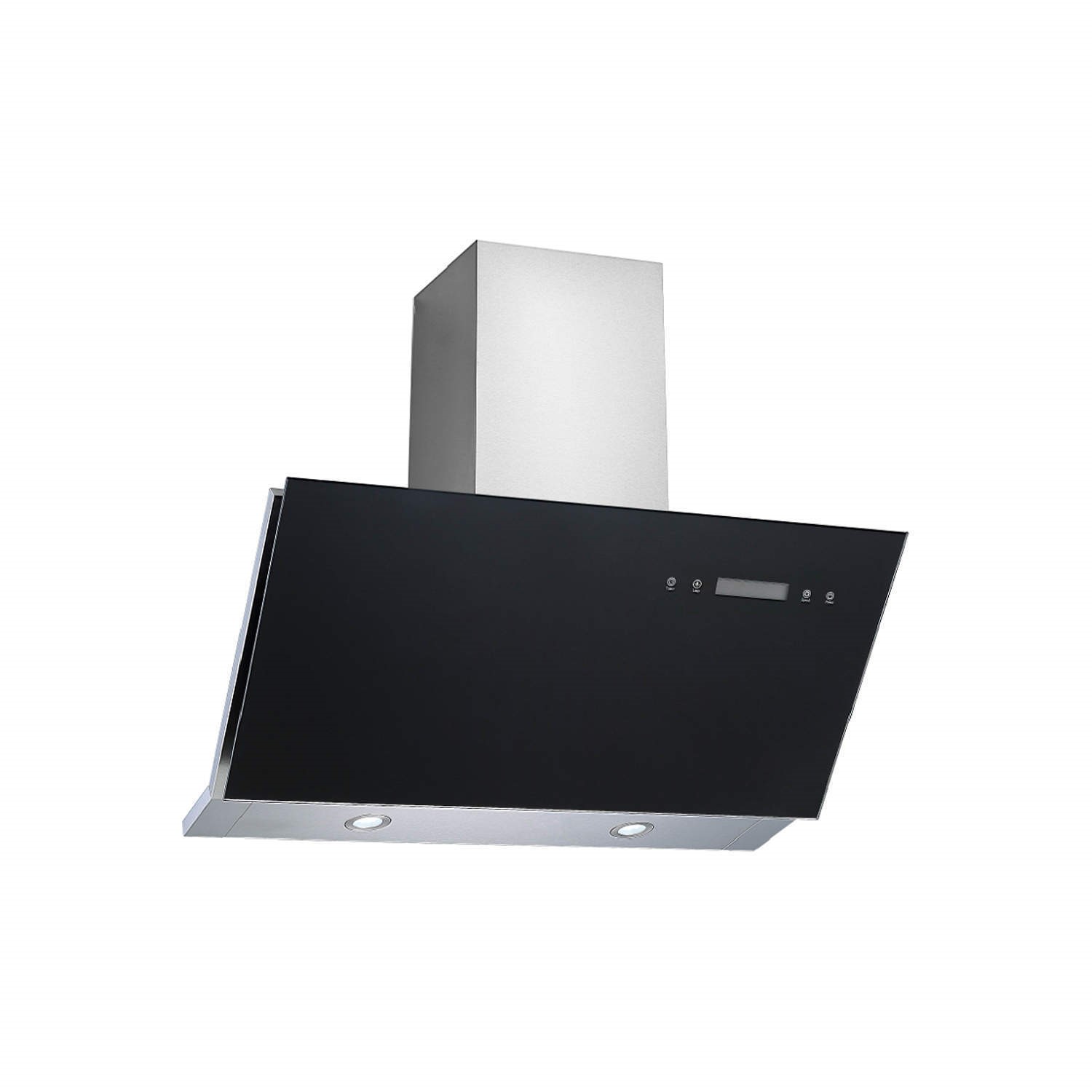 90cm Angled Sloping Black Glass Chimney Cooker Hood