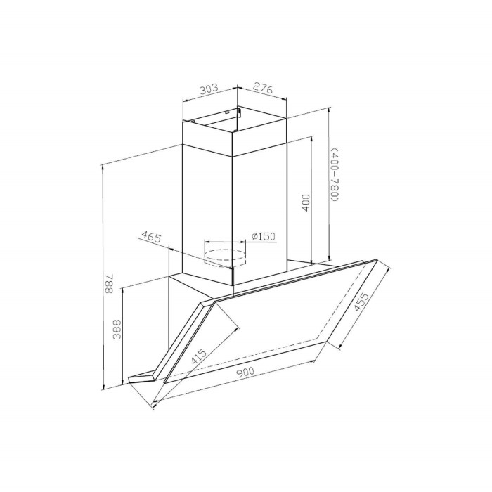 electriQ 90cm Angled Black Glass Touch Control Cooker Hood Includes