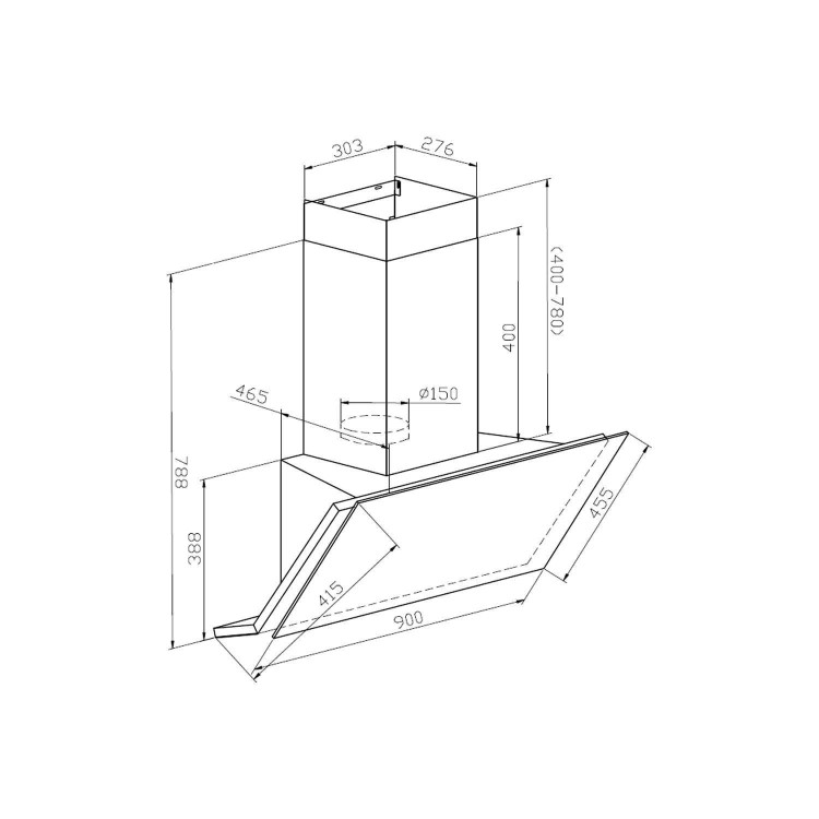 electriQ Angled Stainless 90cm Cooker Hood Includes Optional Chimney  - 5 Year warranty