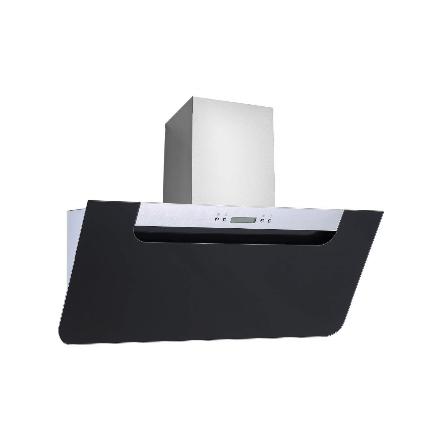 Refurbished electriQ eIQCHB90B 90cm Angled Black Glass and Steel Cooker Hood Includes Optional Chimn