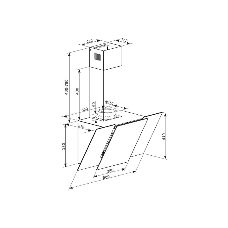 GRADE A1 - electriQ White Glass Angled 60cm Cooker Hood Includes Optional Chimney  -  5 Year warranty