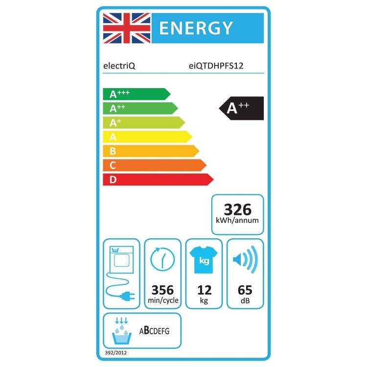 Refurbished electriQ eiQTDHPFS12 Freestanding Heat Pump 12KG Tumble Dryer White