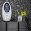 electriQ 24 Inch Smart Quiet Bladeless Tower Fan and Heater with Mood Light - White