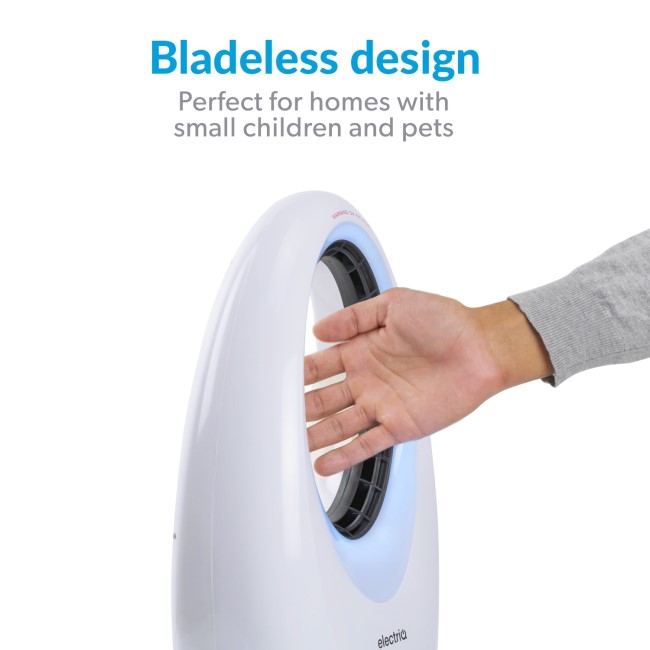 electriQ 24 Inch Smart Quiet Bladeless Tower Fan and Heater with Mood Light  - White eiQ-AM09W | Appliances Direct