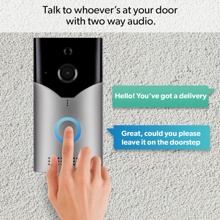electriQ 1080p HD Wireless Video Doorbell Camera Gen 2 with Intercom & Chime - Silver 