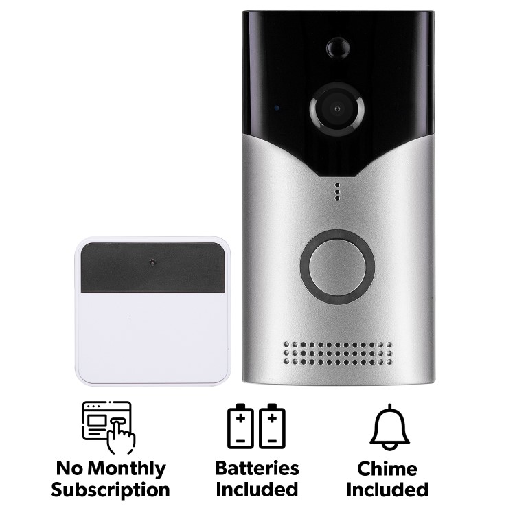 electriQ 1080p HD Wireless Video Doorbell Camera Gen 2 with Intercom & Chime - Silver 