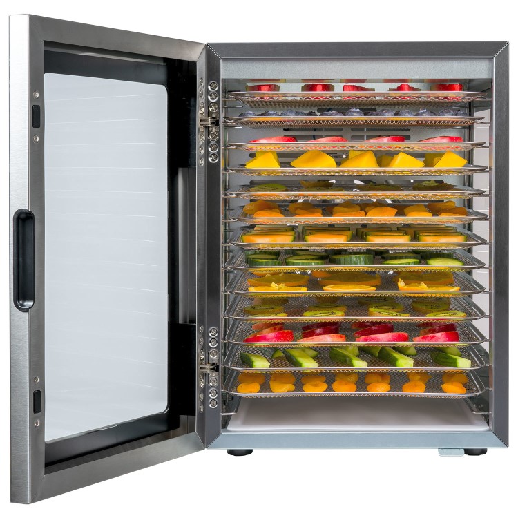 electriQ 14 Tray Commercial Style Food Dehydrator with side and top windows - Stainless Steel