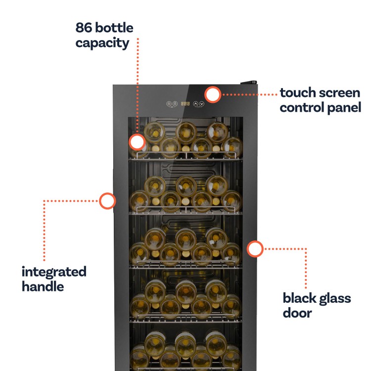 electriQ 86 Bottle Freestanding Wine Cooler - Black