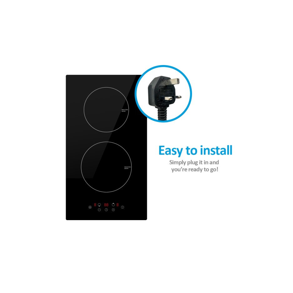 electriQ 30cm Domino Two Zone Induction Hob Black Plug in and go