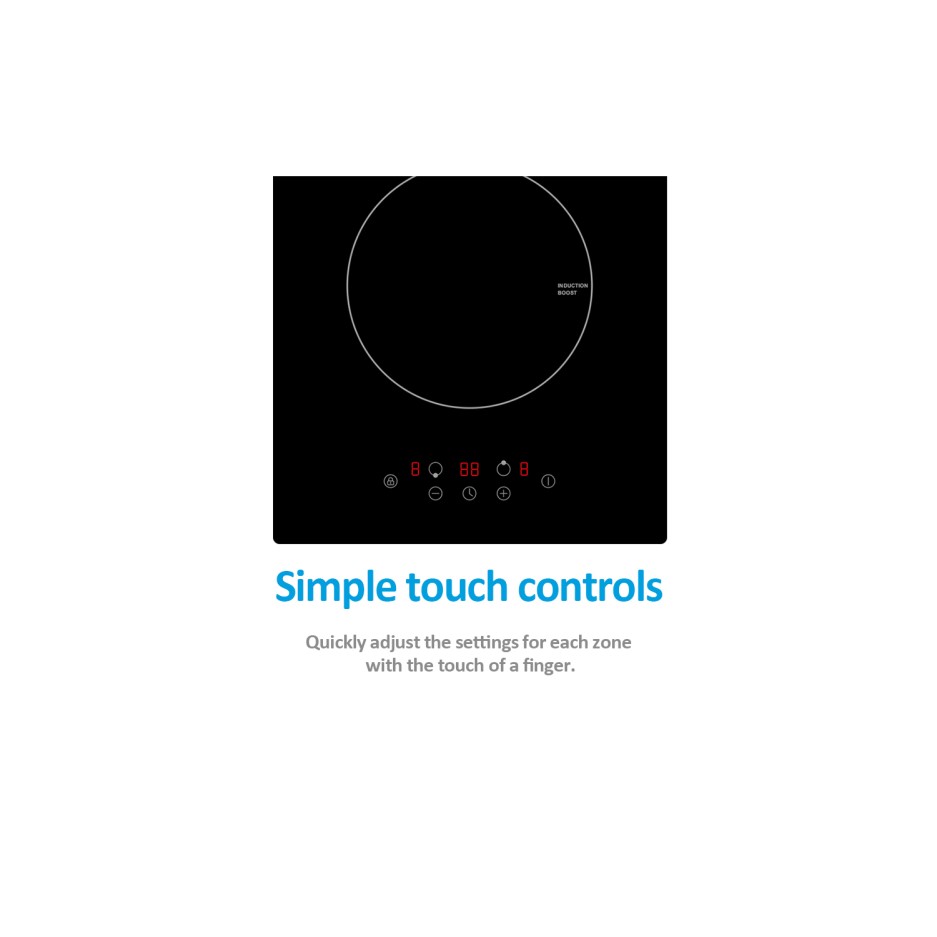 electriQ 30cm Domino Two Zone Induction Hob Black Plug in and go