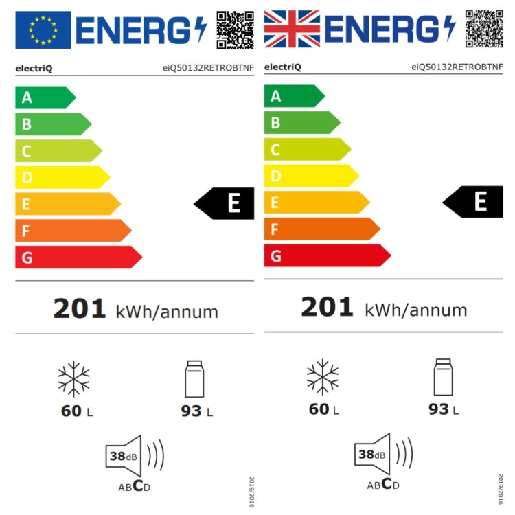 GRADE A1 - electriQ 153 Litre 60/40 Retro Freestanding Fridge Freezer - Blue Total No Frost