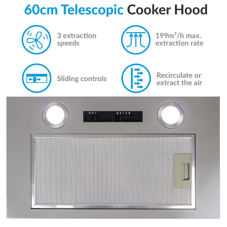 GRADE A1 - electriQ 52cm Canopy Cooker Hood Kitchen Extractor Fan in Silver - 5 Year warranty