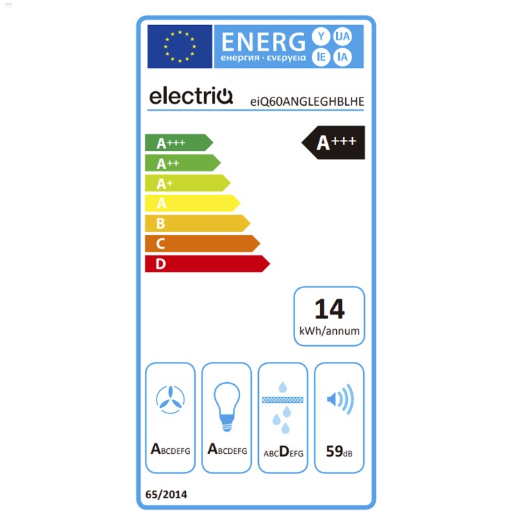 Refurbished electriQ eiQ60ANGLEGHBLHE 60cm Angled Cooker Hood with Hand Gesture Sensor Black