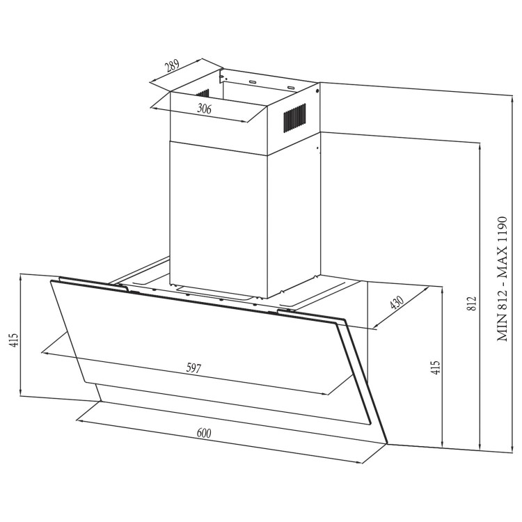 Refurbished electriQ eiQ60ANGLEGHBLHE 60cm Angled Cooker Hood with Hand Gesture Sensor Black