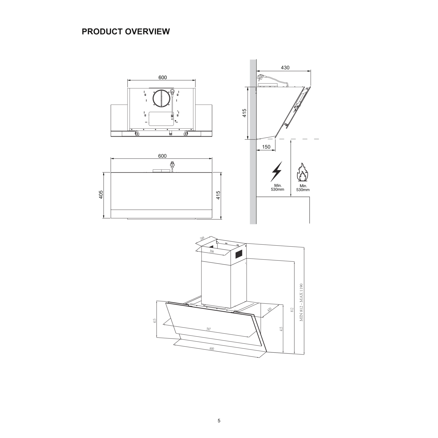 Refurbished electriQ eiq60angleghbl 60cm Angled Cooker Hood Black A2