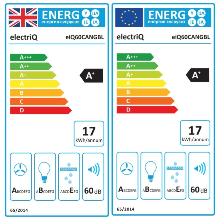 electriqQ 60cm Glass Canopy Cooker Hood with Gesture Controls - Black