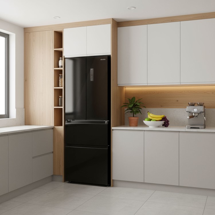 electriQ 320 Litre French Style American Fridge Freezer - Black Glass