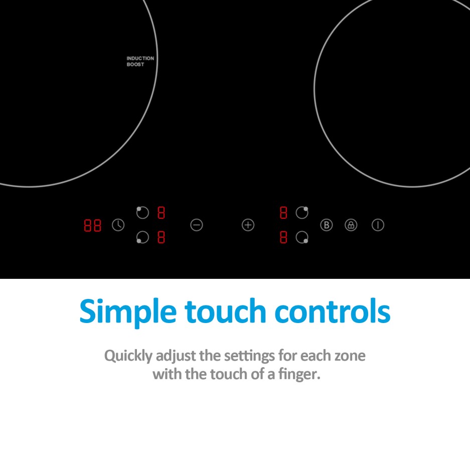 electriQ 60cm 4 Zone 13amp Touch Control Induction Hob Plug in and go